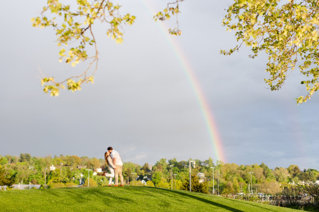 Tarrytown Riverwalk Engagement Session with a double rainbow by Siobhan Stanton Photography