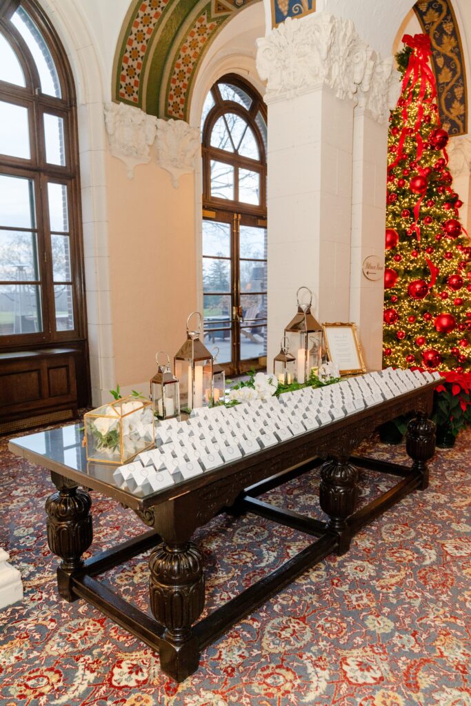 escort card table, Westchester Country Club at Christmas