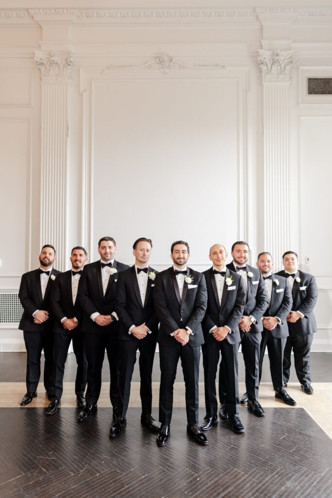 groomsmen in all black, modern black-and-white wedding, Down Town Club at Cescaphe