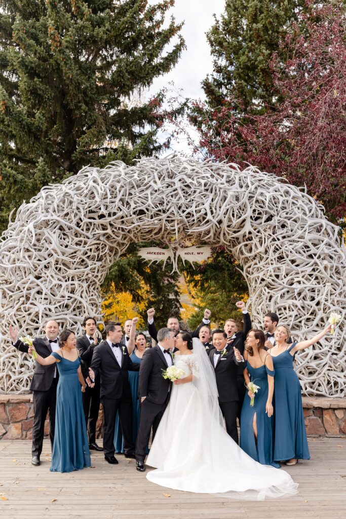 bridal portraits in Jackson Hole, Antler Arch in Jackson Hole, Wyoming, Wedding portraits in Jackson Hole, Destination Wedding in Jackson Hole