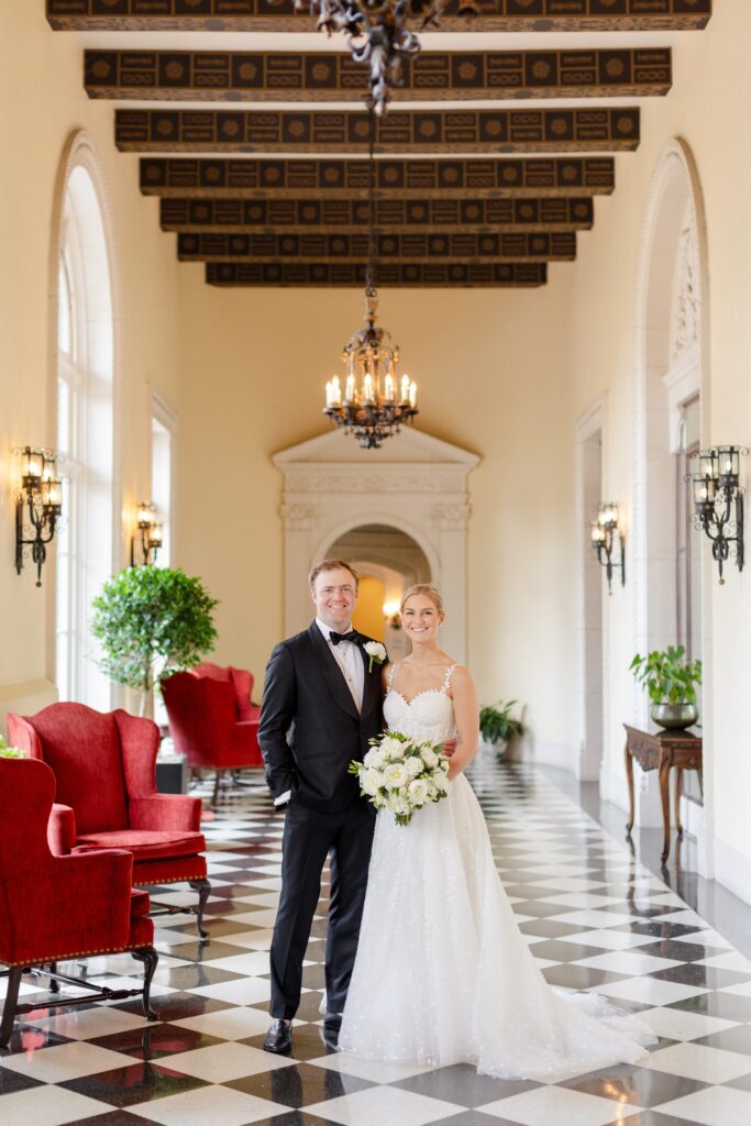 black and white tiles, westchester country club wedding portraits