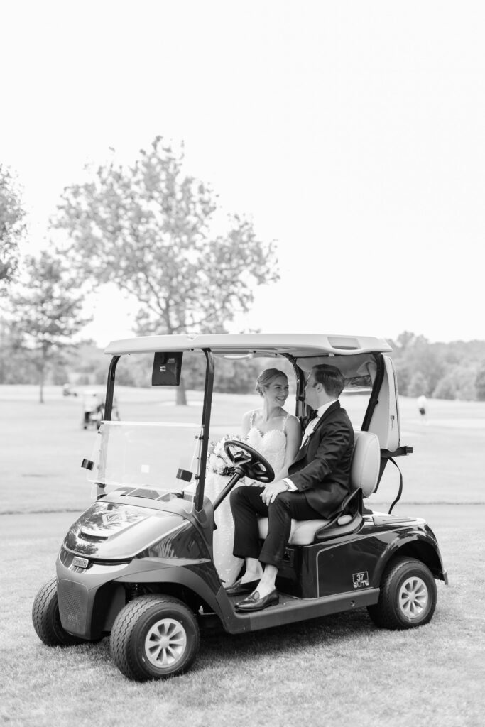 Wedding at Westchester Country Club, bride and groom portraits at golf course, bride and groom golf cart ride, Westchester country club wedding