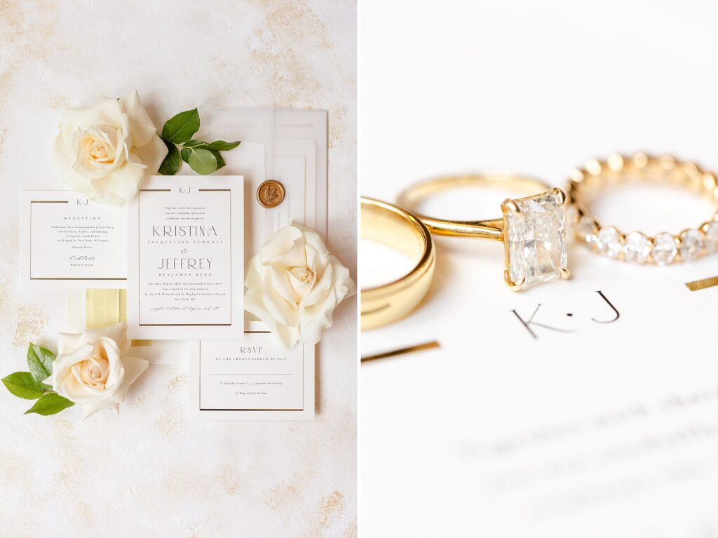 wedding details, wedding bands. wedding invitation, flaylay design for white classic wedding