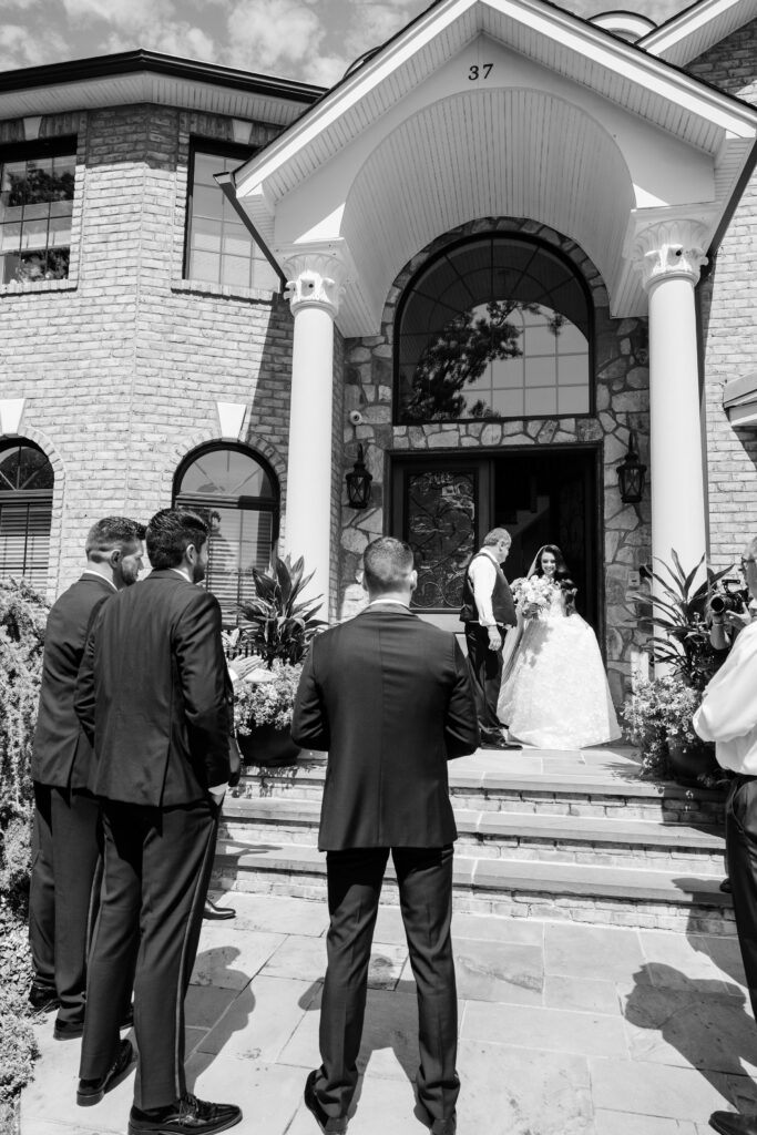 bride and groom first look