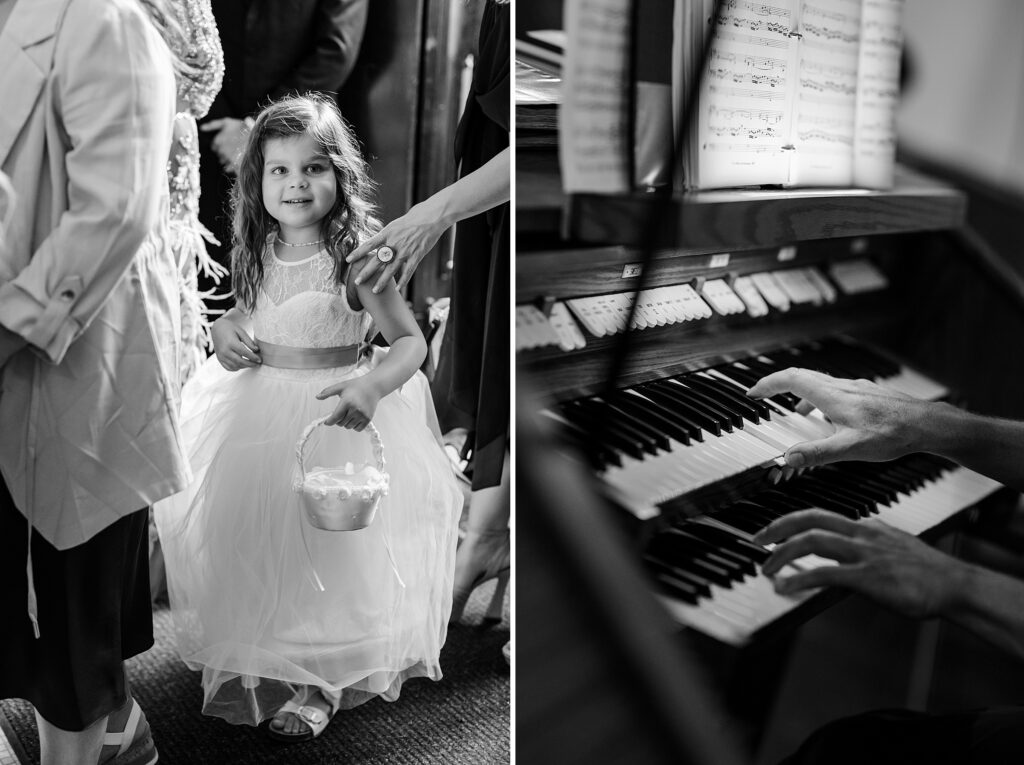 flower girl, pianist playing the bridal procession