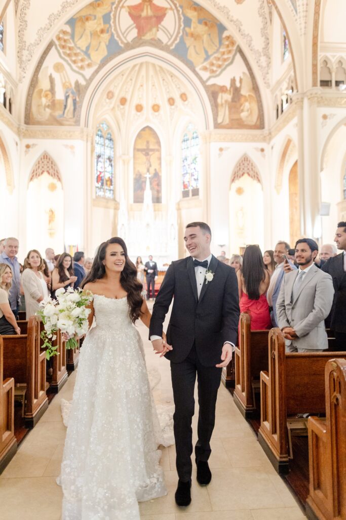 newlyweds, bride and groom exit, St. Cyril & Methodius Croatian Catholic Church, Croatian wedding