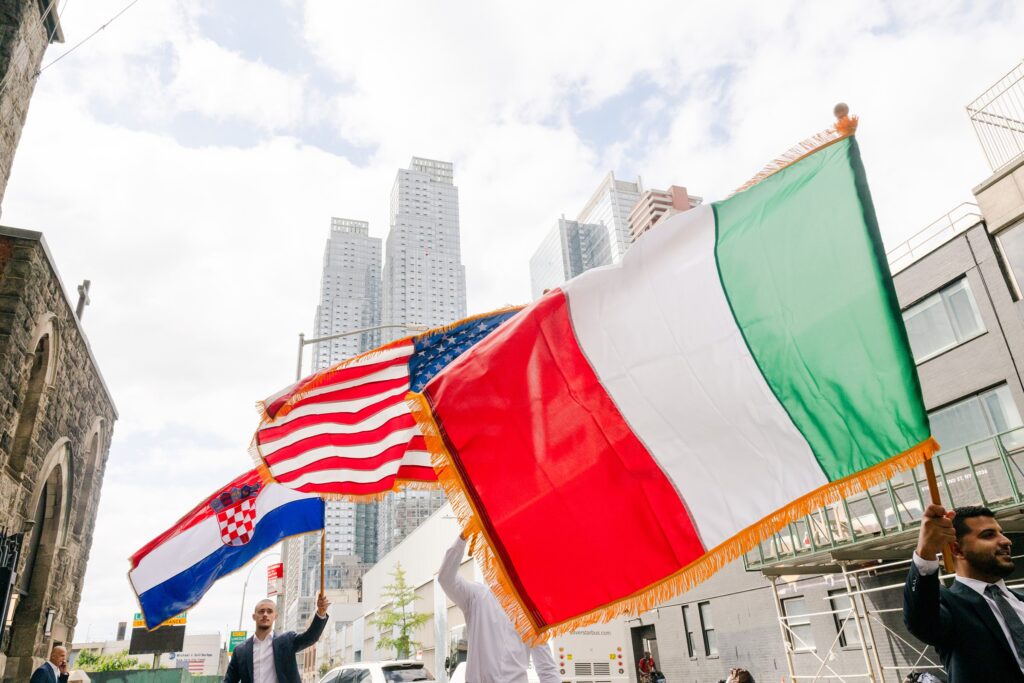 Croatian flag, flags, USA flag, New York City skyline