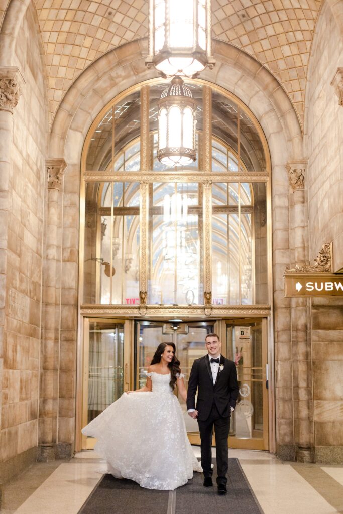 Just married, Grand Central Station bride and groom portraits, 