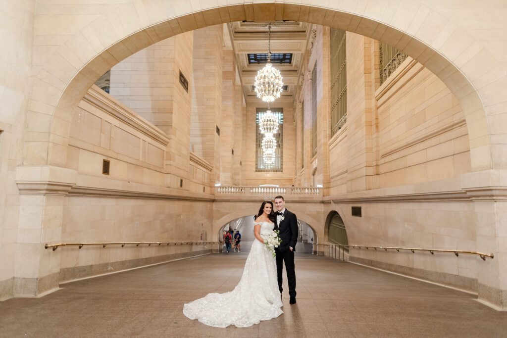 Just married, Grand Central Station bride and groom portraits, 