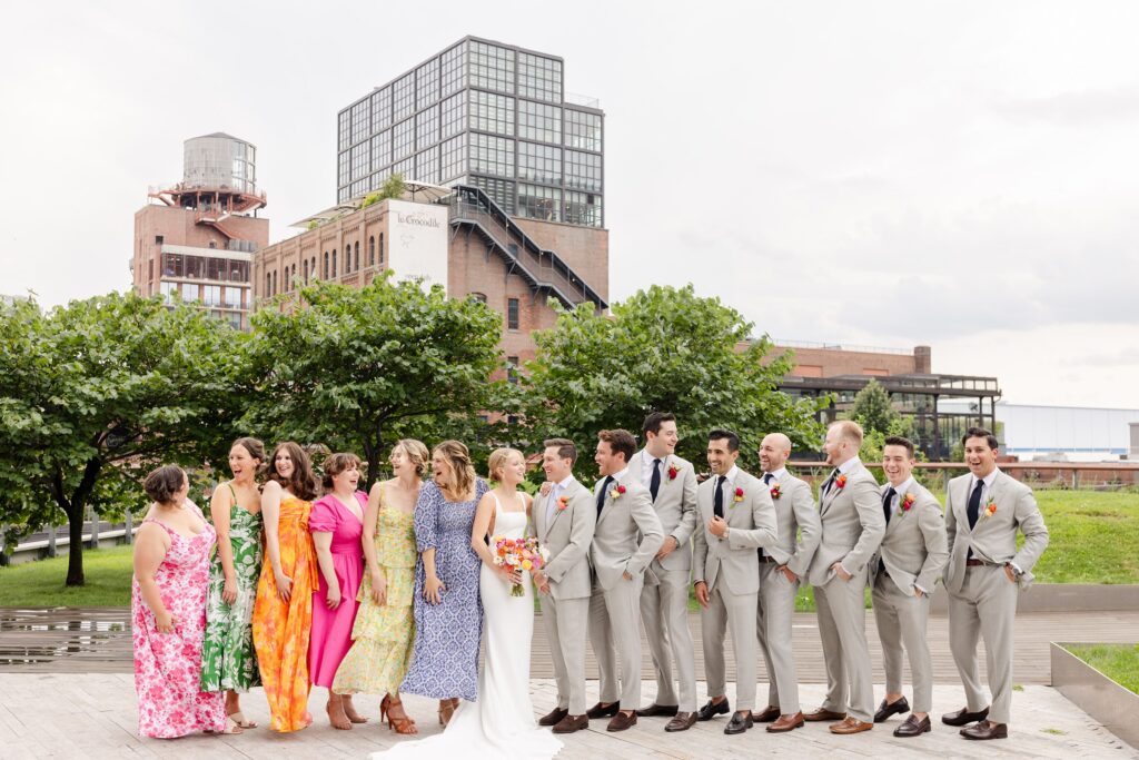 Brooklyn Winery Bridal Party, Colorful Bridesmaids Dresses, Summer Wedding in Brooklyn