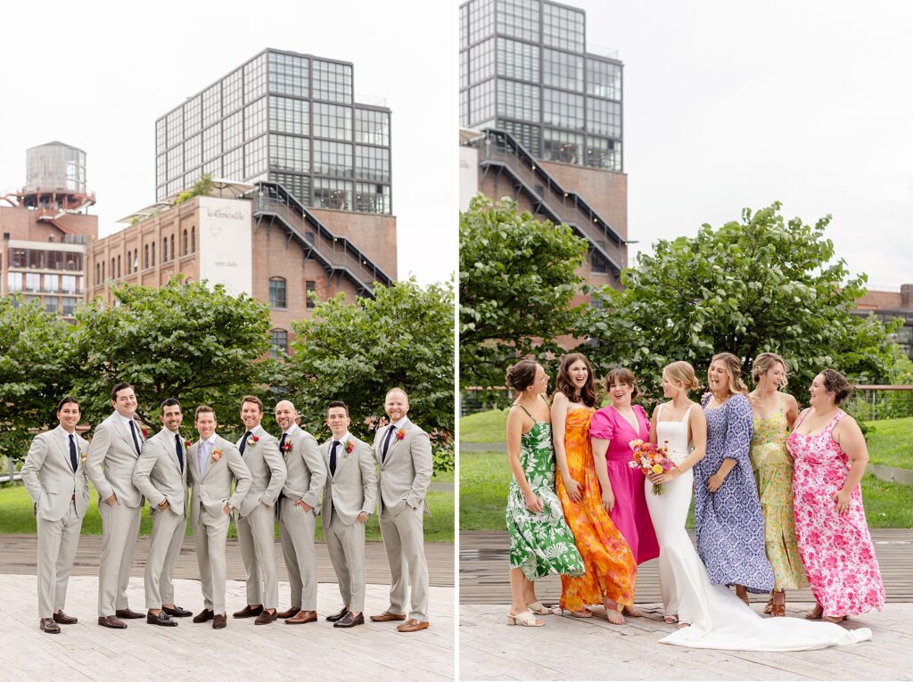 Brooklyn Winery Bridal Party, Colorful Bridesmaids Dresses, Summer Wedding in Brooklyn