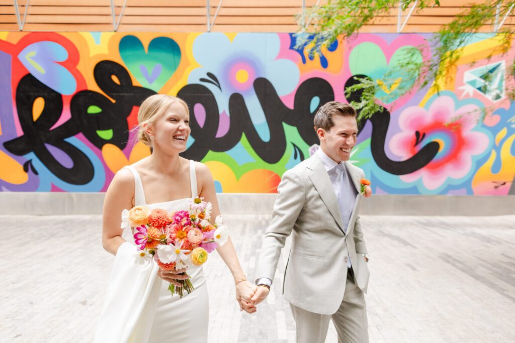 bride and groom portraits in Brooklyn New York, Brooklyn New York Forever art, bride and groom portraits, colorful Brooklyn Wedding