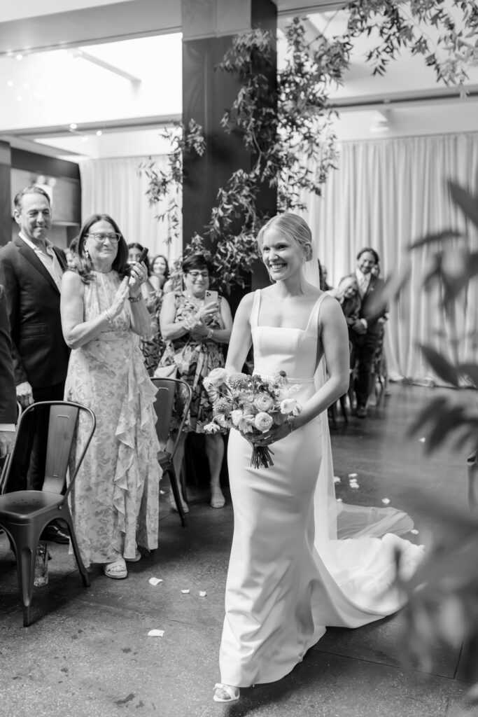 Bride walking down aisle, Brooklyn, NY wedding