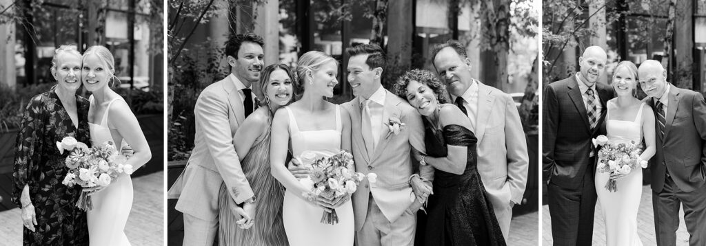 black and white family wedding portraits