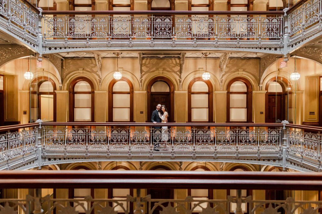 engagement session in New York City, couple posing for engagement session, Beekman Hotel engagement session