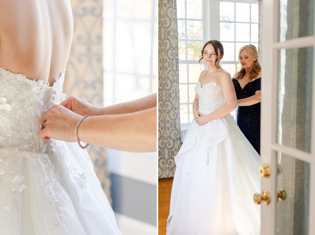 bride getting ready with mother of bride in bridal suite, bridal suite at Monteverde at Oldstone in Westchester, NY