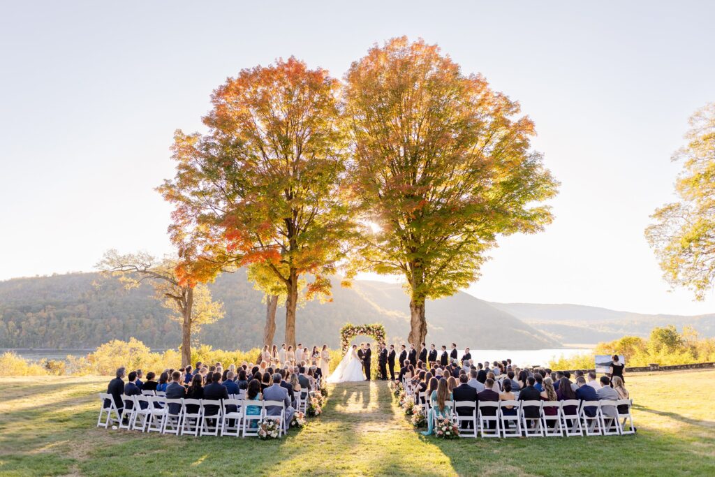 fall outdoor ceremony on Hudson River, fall wedding in New York, New York Fall Wedding at Monteverde at Oldstone, fall wedding at Westchester, New York