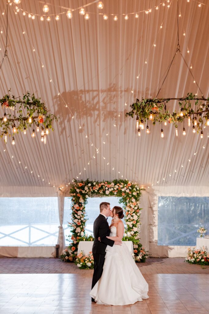 bride and groom reception reveal, outdoor tented wedding in New York, outdoor tented fall New York wedding 