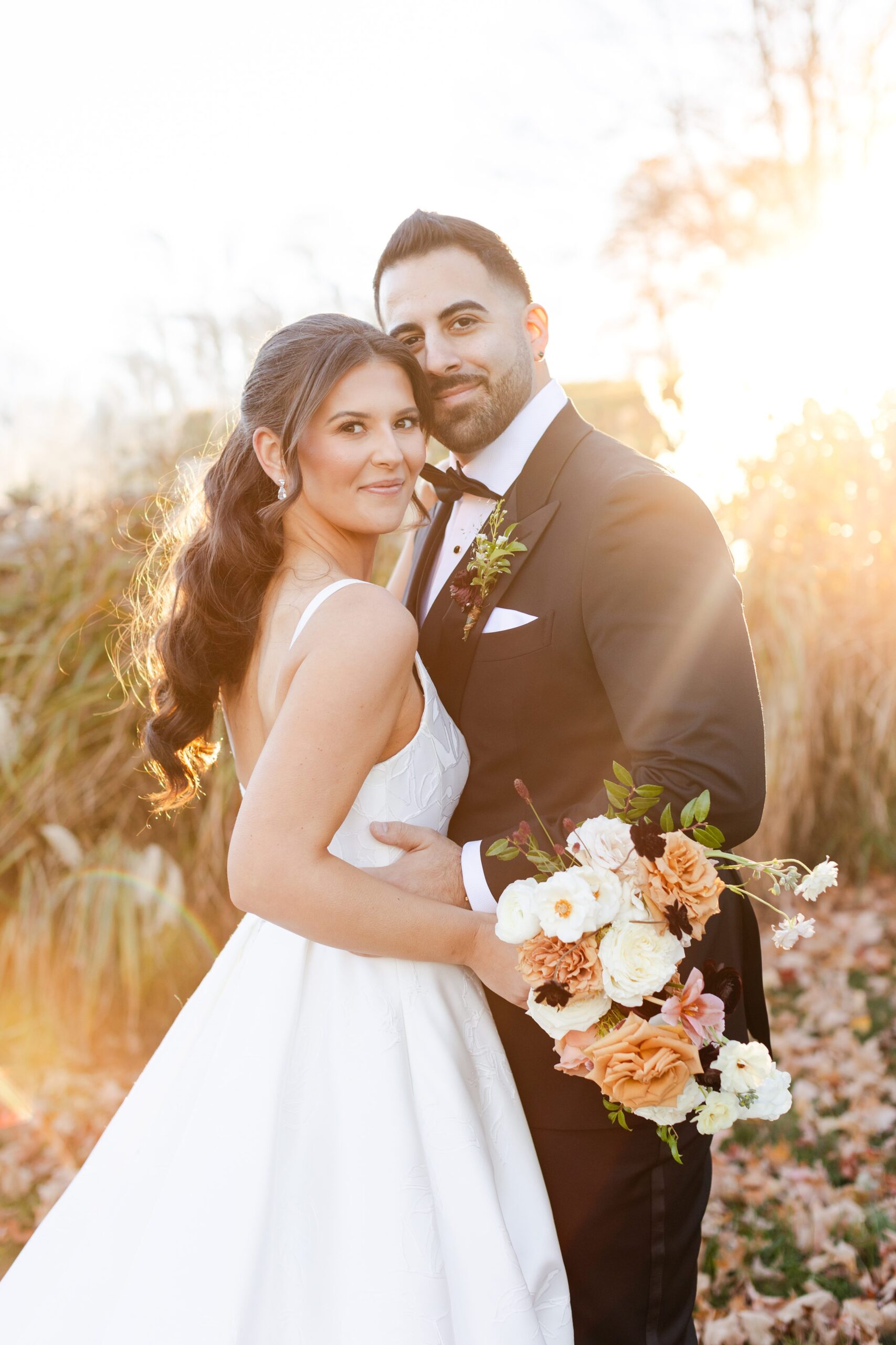 bride and groom portraits during golden hour at Red Maple Vineyards, New York Vineyard Wedding Inspiration