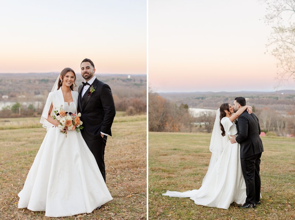 New York Vineyard Wedding Inspiration, just married portraits overlooking the vineyard at Red Maple Vineyard in West Park, NY