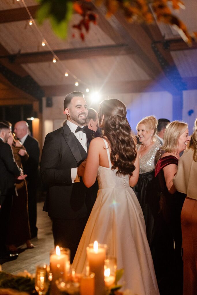 New York Vineyard Wedding Inspiration, bride and groom dancing on the dancefloor