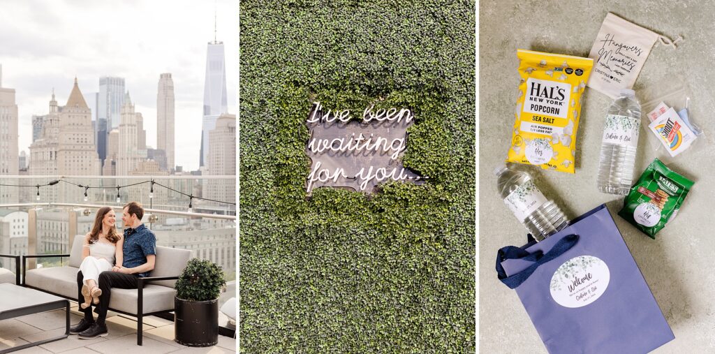 New York Wedding Weekend, Rooftop Welcome Party,  New York Skyline, welcome gift bags