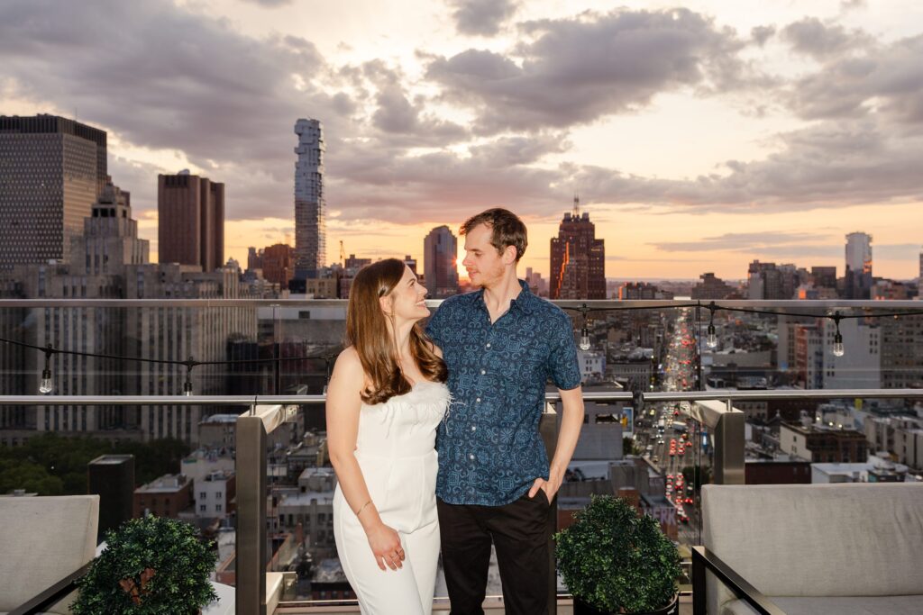 bride and groom portraits at Welcome Party, New York Wedding Weekend, Rooftop Welcome Party,  New York Skyline, 