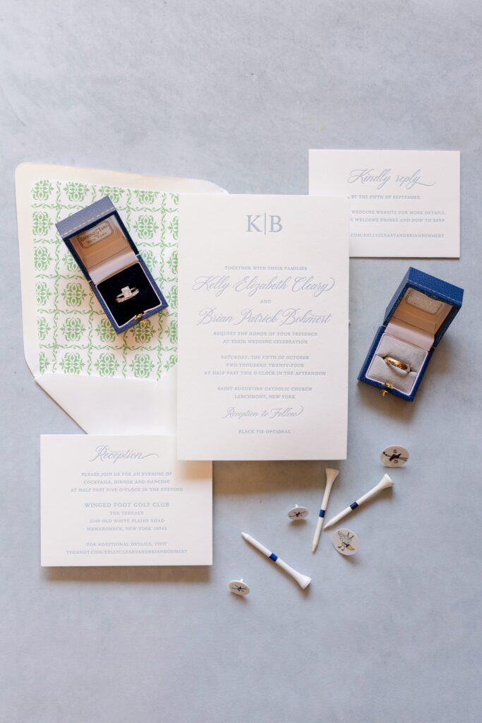 invitation suite, golf club themed stationary, Winged Foot Golf Club Wedding, New York golf cub wedding 