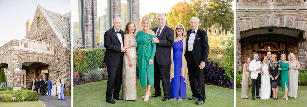 wedding guests outdoor the Winged Foot Golf Club for cocktail hour, Winged Foot Golf Club Wedding