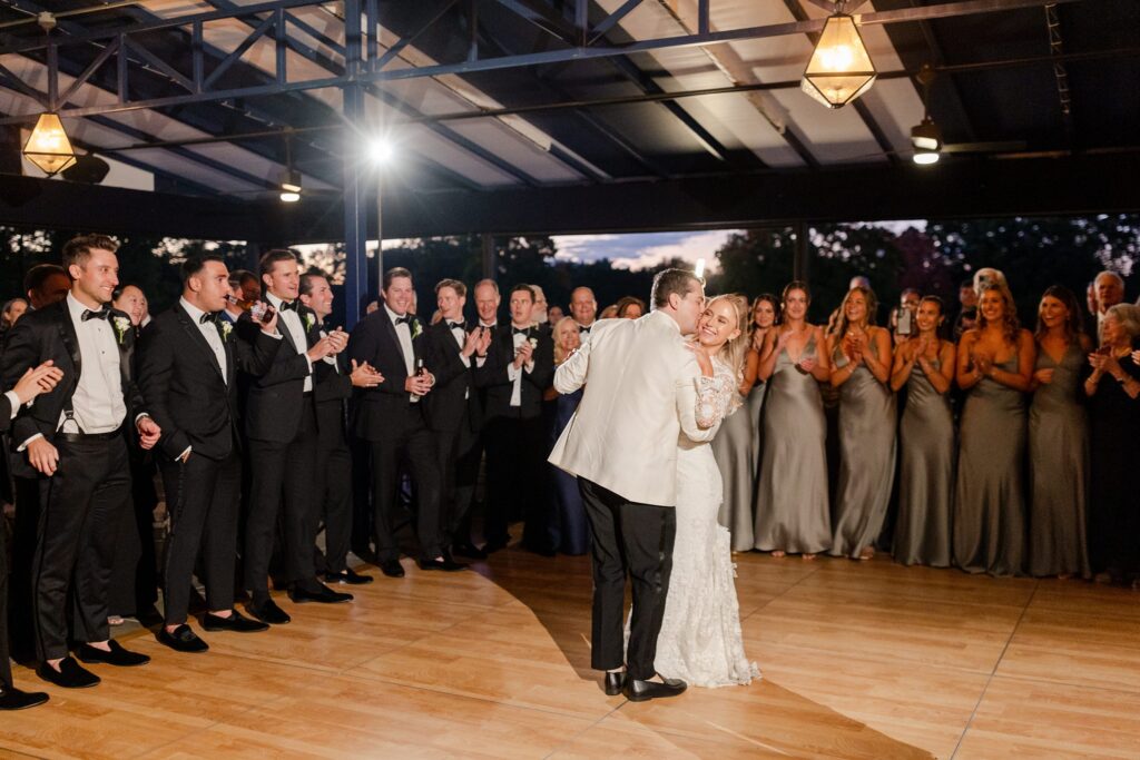 bride and groom first dance outdoor at Winged Foot Golf Club, New York Winged Foot Golf Club Wedding