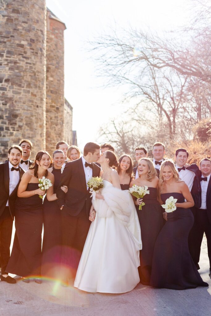 bridal party portraits at Blue Hill at Stone Barn for winter wedding