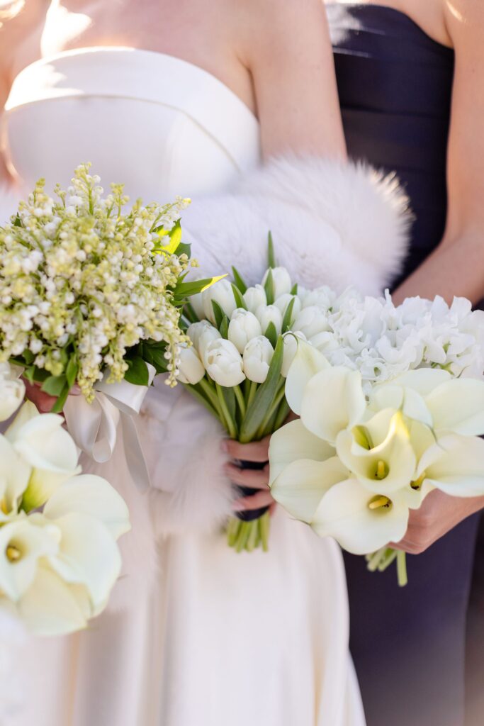 close up of bride and bridesmaids bouquets