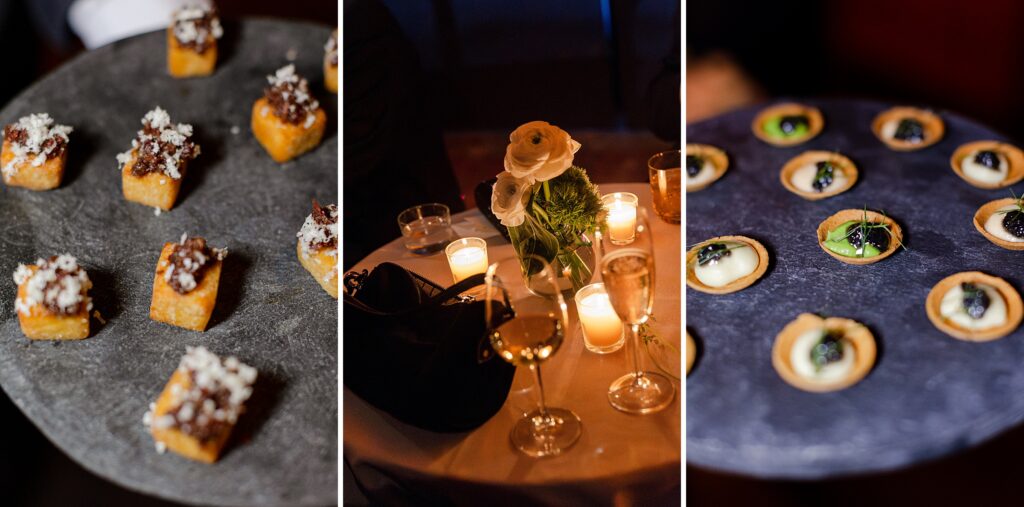 chef styled hors d'oeuvres from Blue Hill at Stone Barn for winter wedding
