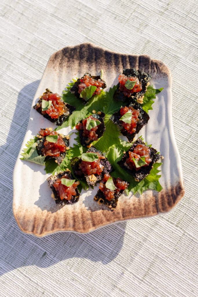 Michelin-Star hors d'oeuvres at cocktail hour at Wildflower Farms