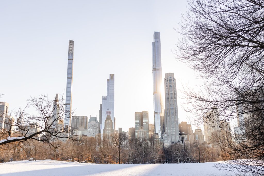 snowy Central Park view of the NYC skyline